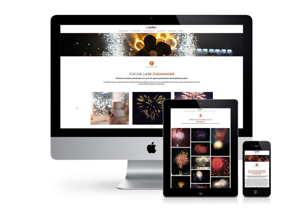 responsives Design der Internetseite von Ströbel Feuerwerke am PC, Tablet und Handy