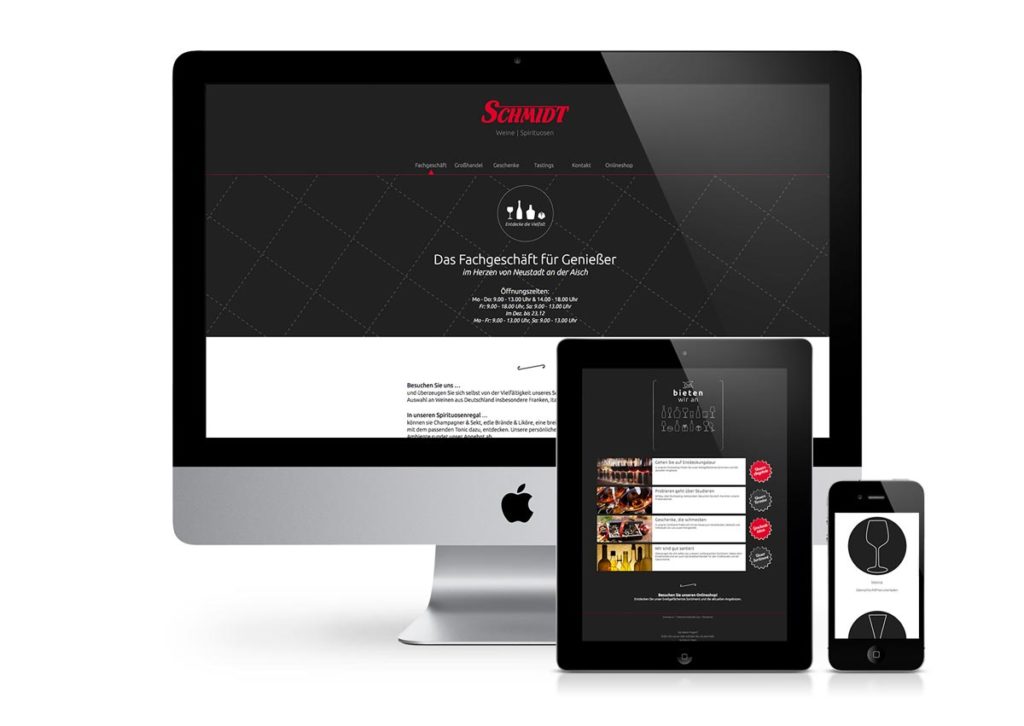responsives Design der Internetseite von Schmidt am PC, Tablet und Handy