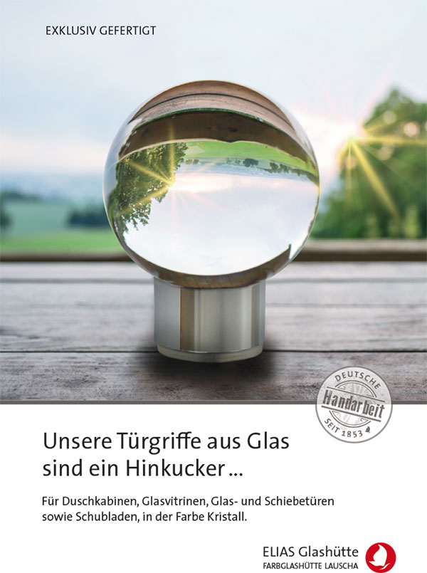 Flyer, Zertifikat Türgriffe aus Glas