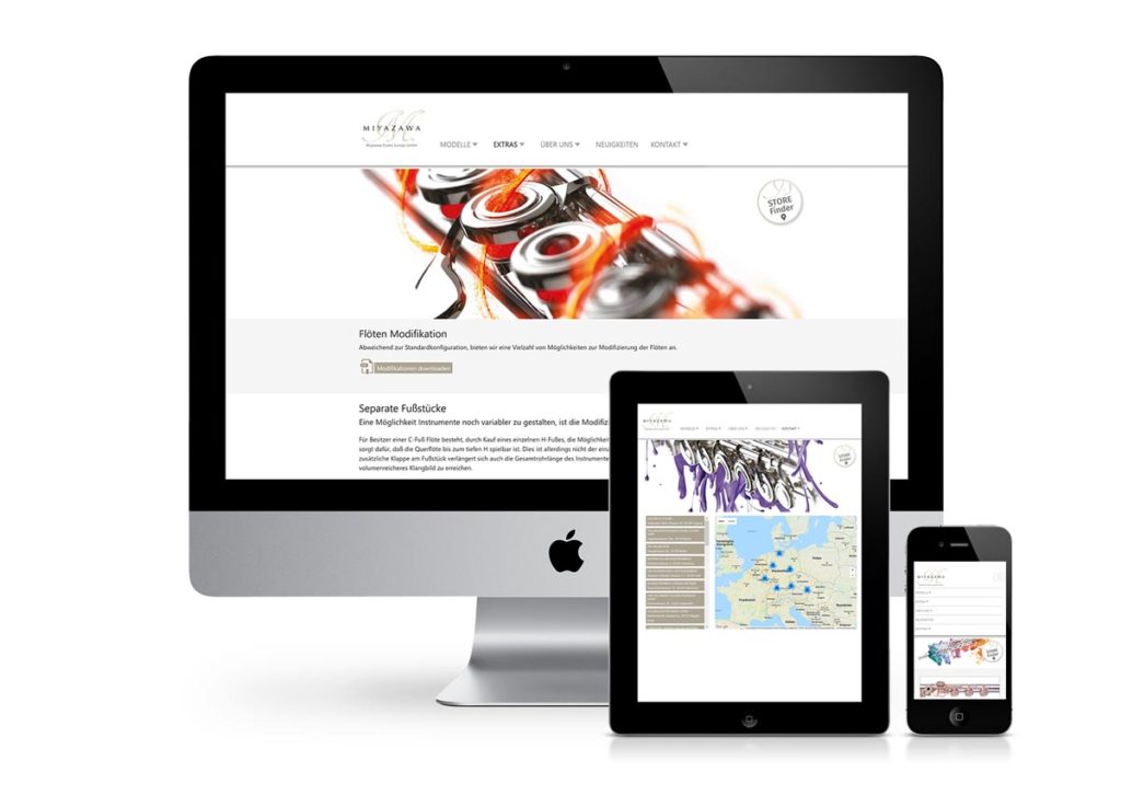 responsives Design der Internetseite von Miyazawa am PC, Tablet und Handy