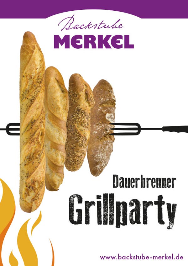 Aktionsplakat Dauerbrenner Grillparty von Backstube Merkel