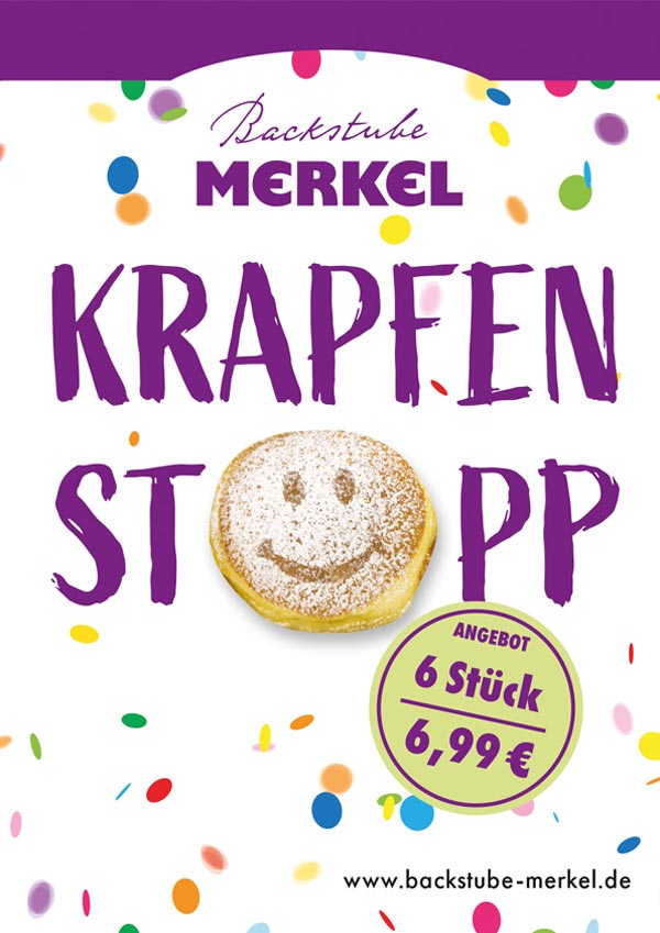 buntes Aktionsplakat Krapfenstopp