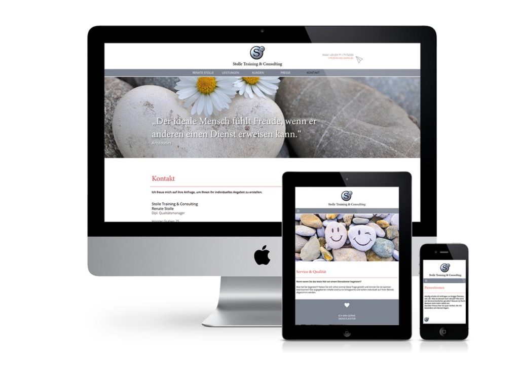 responsives Design der Internetseite von Stolle am PC, Tablet und Handy