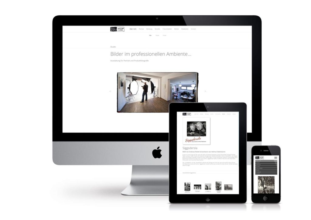 responsives Design der Internetseite von Fotografie Riedel am PC, Tablet und Handy