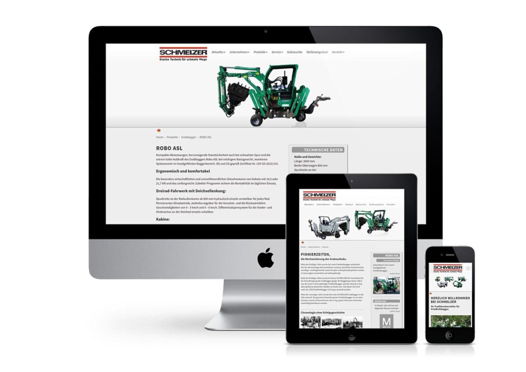 responsives Design der Internetseite von Schmelzer am PC, Tablet und Handy