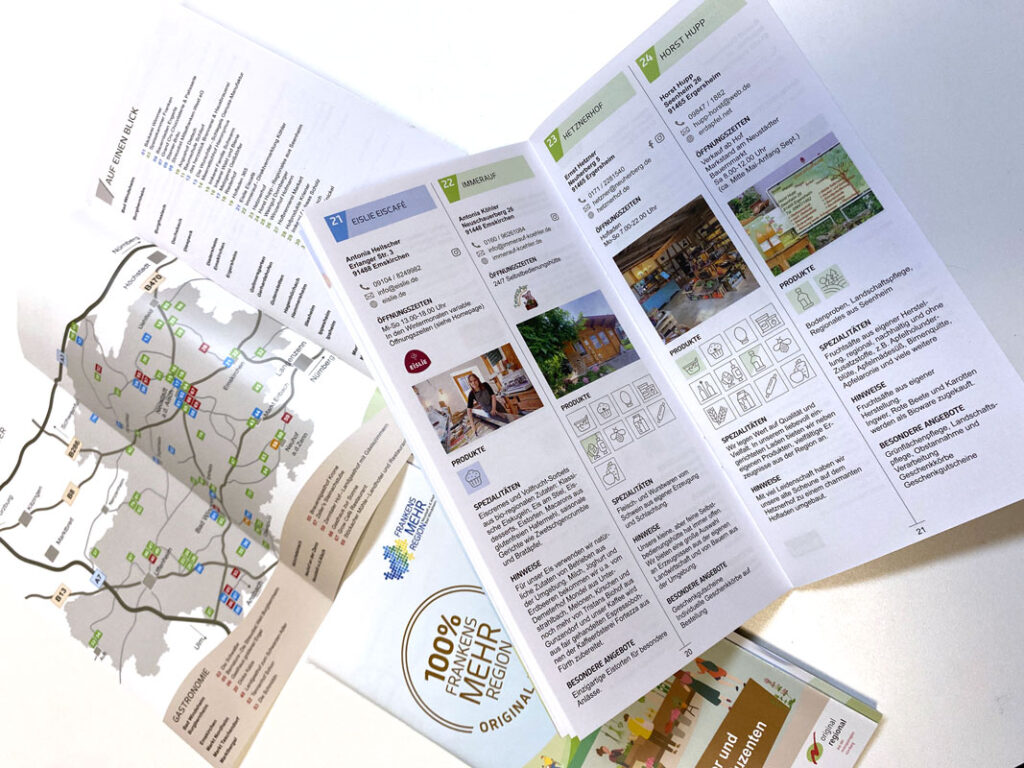 Klappbrochuere "Genussmacher und Regionale Produzenten" von Rankensmehrregion, Innenseiten und Klappkarte