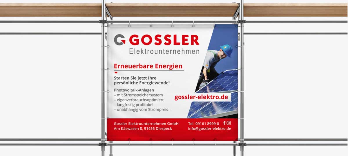 Gerüstbanner der Firma Gossler Elekrounternehmen
