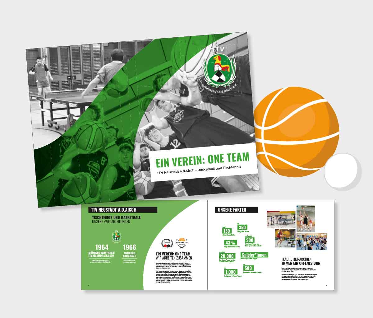 Broschüre für den TTV Neustadt Aisch mit den Abteilungen Basketball und Tischtennis