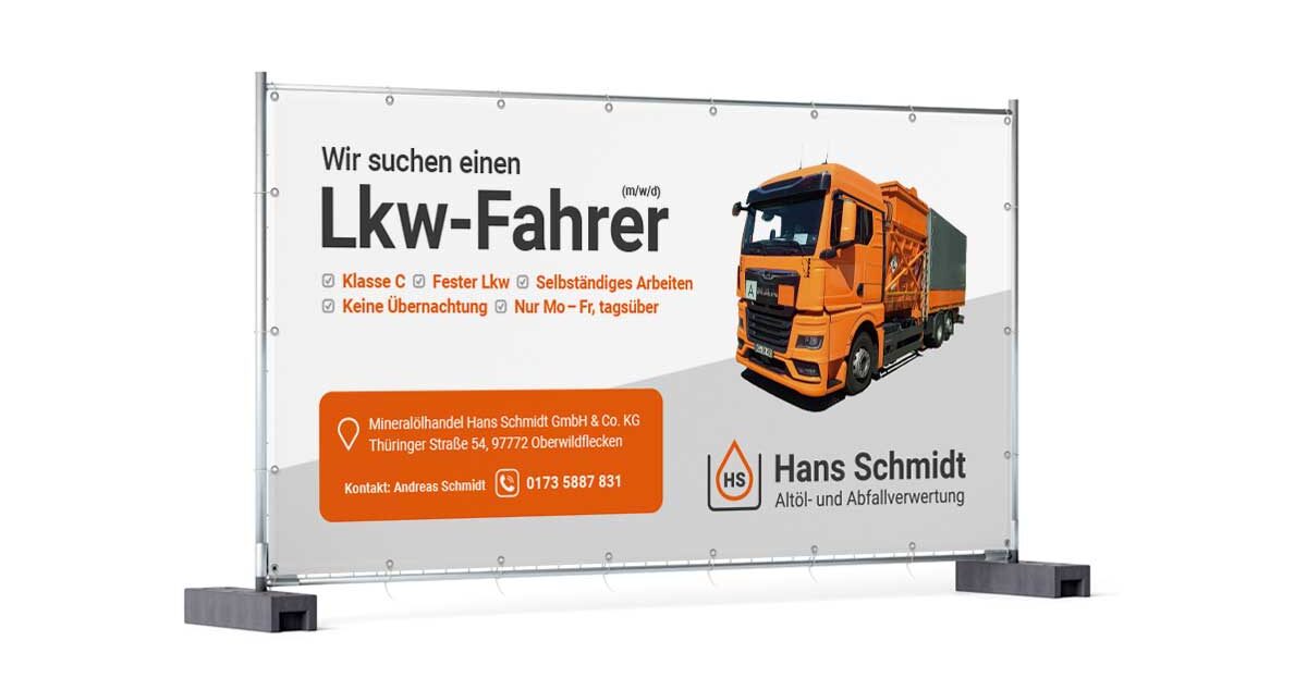 Bauzaunplane Stellensuche Mineralölhandel Schmidt