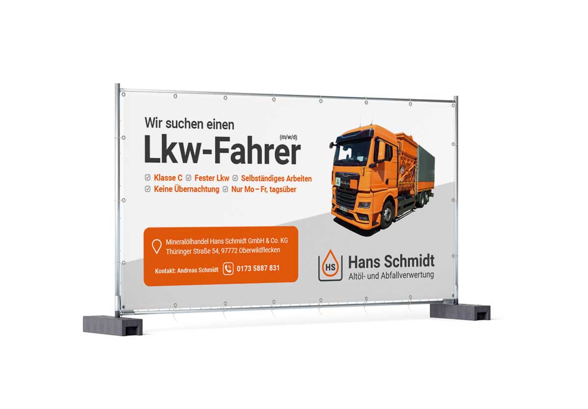 Bauzaunplane Stellensuche Mineralölhandel Schmidt