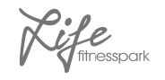 Logo "Life fitnesspark" in Graustufen